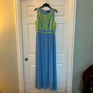 Tahari ASL Icicle Blue/Neon Gown - Size 10